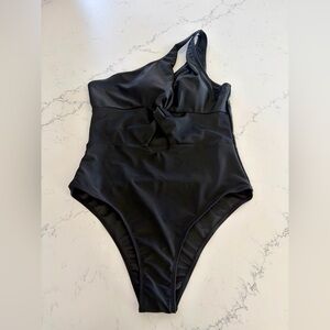 Elegant Black One-Shoulder Swim One Piece Bathing Suit - Women’s Large